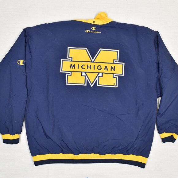 Champion Men Michigan Wolverine Zip Bomber Jacket Nylon Blue Size 2XL